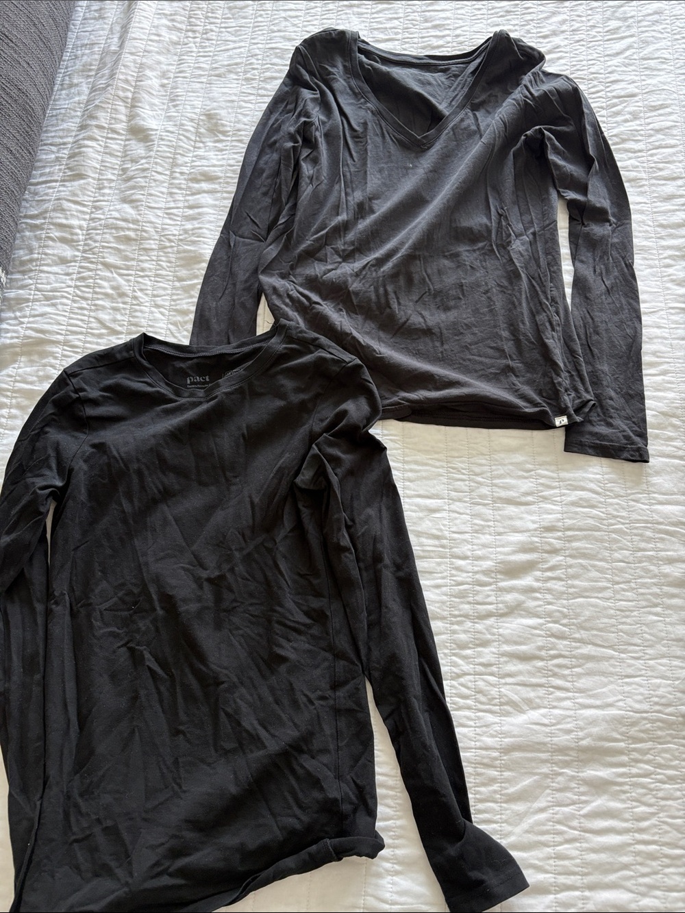 Pact Organic Cotton Black Crew & V-Neck Long Sleeve Tee Set